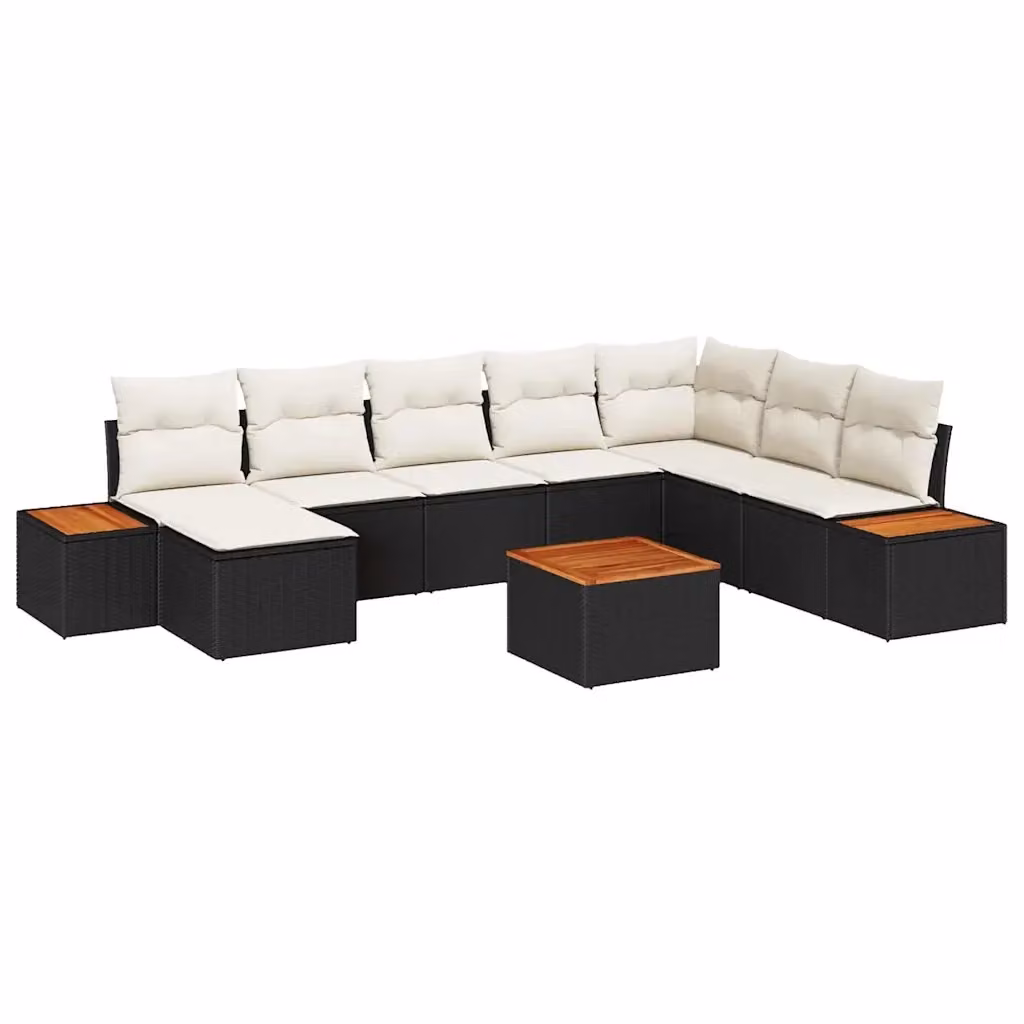 Set Divano da Giardino Moderno vidaXL in 9 Pezzi Nero con Cuscini e Tavolino da Esterno in Rattan e Metallo – 2