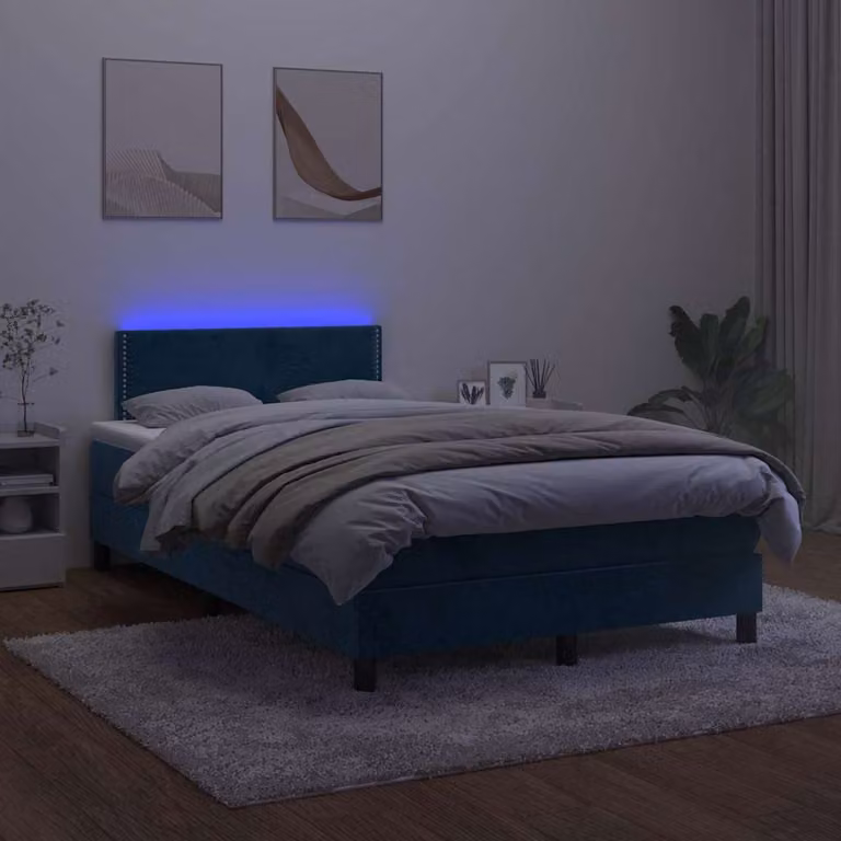 Letto Ibrido vidaXL in Velluto Blu con Materasso e Illuminazione LED Sotto il Letto e Porta USB, L/P: 120 x 200 cm