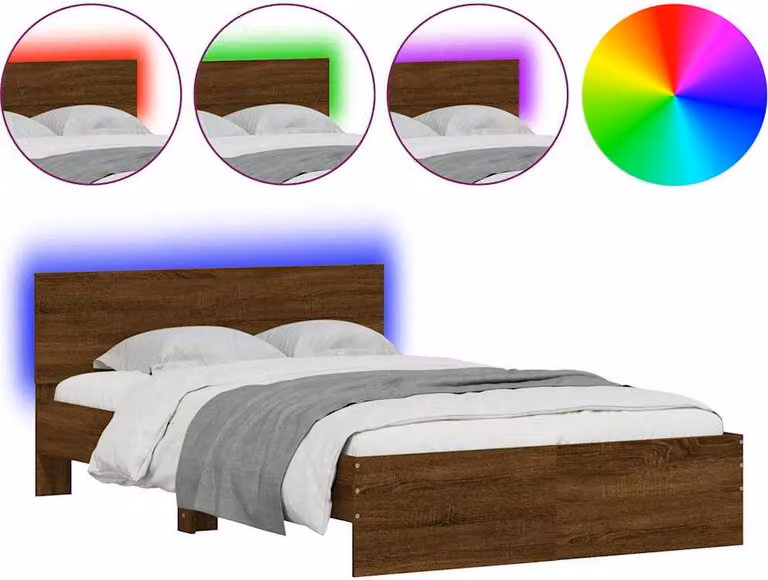 Giroletto con Testiera e LED Rovere Marrone 140x190 cm