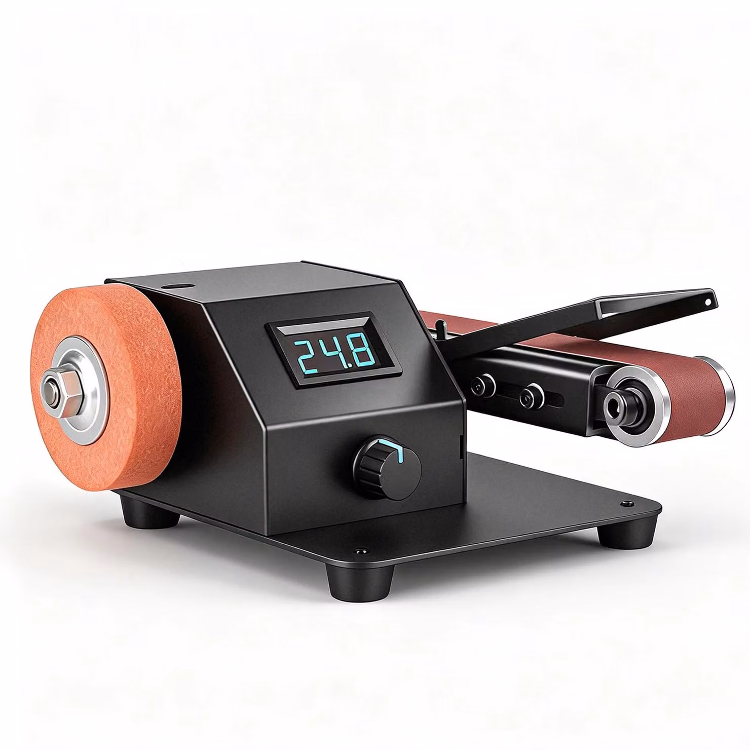 Smerigliatrice a nastro compatta - Smerigliatrice a nastro elettrica - 350 W - Controllo della velocità a 7 livelli - 0–10.000 giri/min - Piano di lavoro regolabile da 1 a 90° - 10 nastri abrasivi - Spina di tipo EU