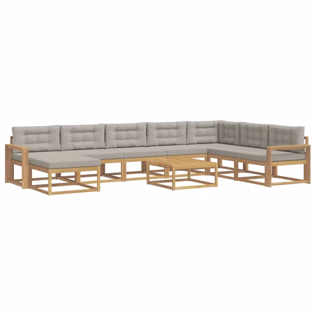 Set di divani da esterno moderno vidaXL in legno di acacia, 9 pezzi, Bianco e Grigio – 2