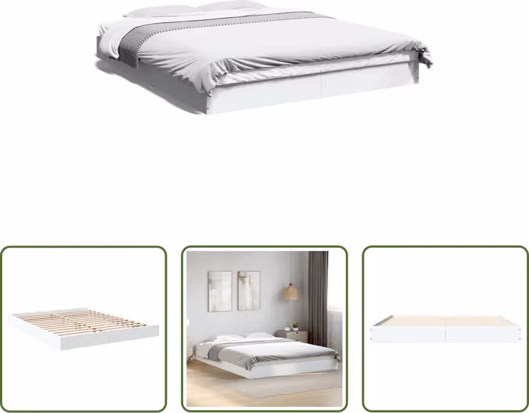 The Living Store Struttura letto bianca 150x200 cm in materiale ligneo