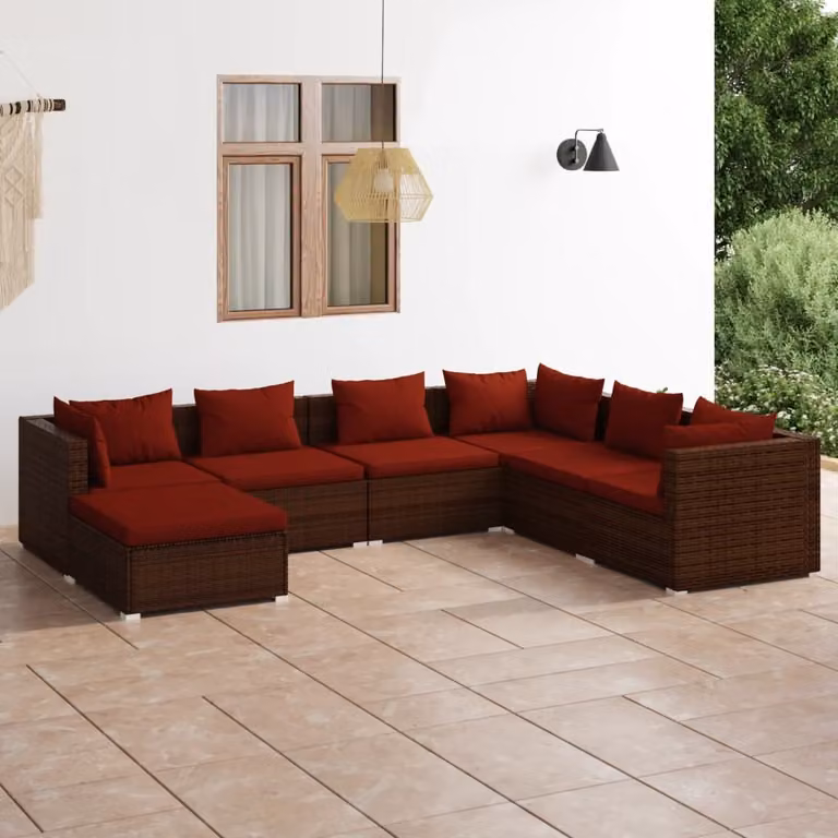 Maison Exclusive - Set da giardino da 7 pezzi con cuscini in polyrattan marrone