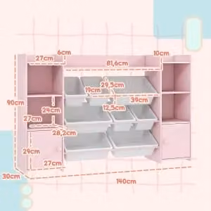 Scaffale per bambini REDOM rosa in MDF e metallo L 140 cm x P 30 cm x H 90 cm – 2