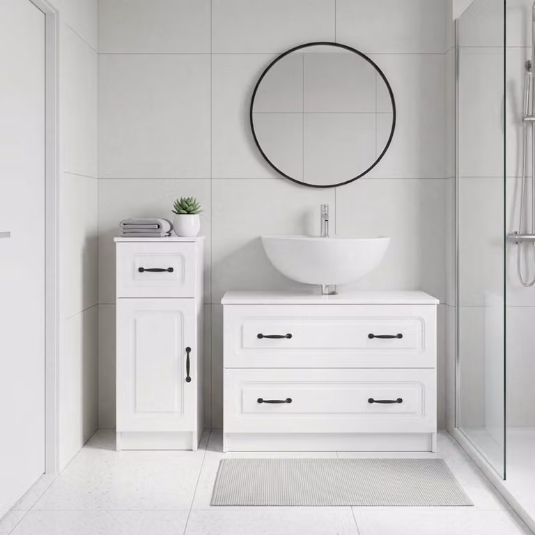 Set di mobili da bagno vidaXL UTRECHT composto da 2 pezzi, mobile lavabo e mobile contenitore, bianco lucido