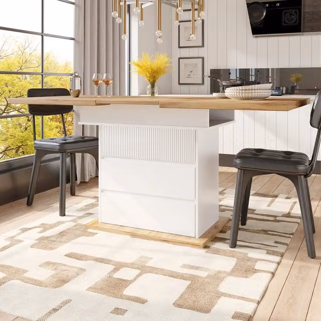 Tavolo da pranzo allungabile Mivray bianco moderno con vano contenitore e chiusura magnetica in MDF e metallo L/P/H: 110-140 x 80 x 75 cm