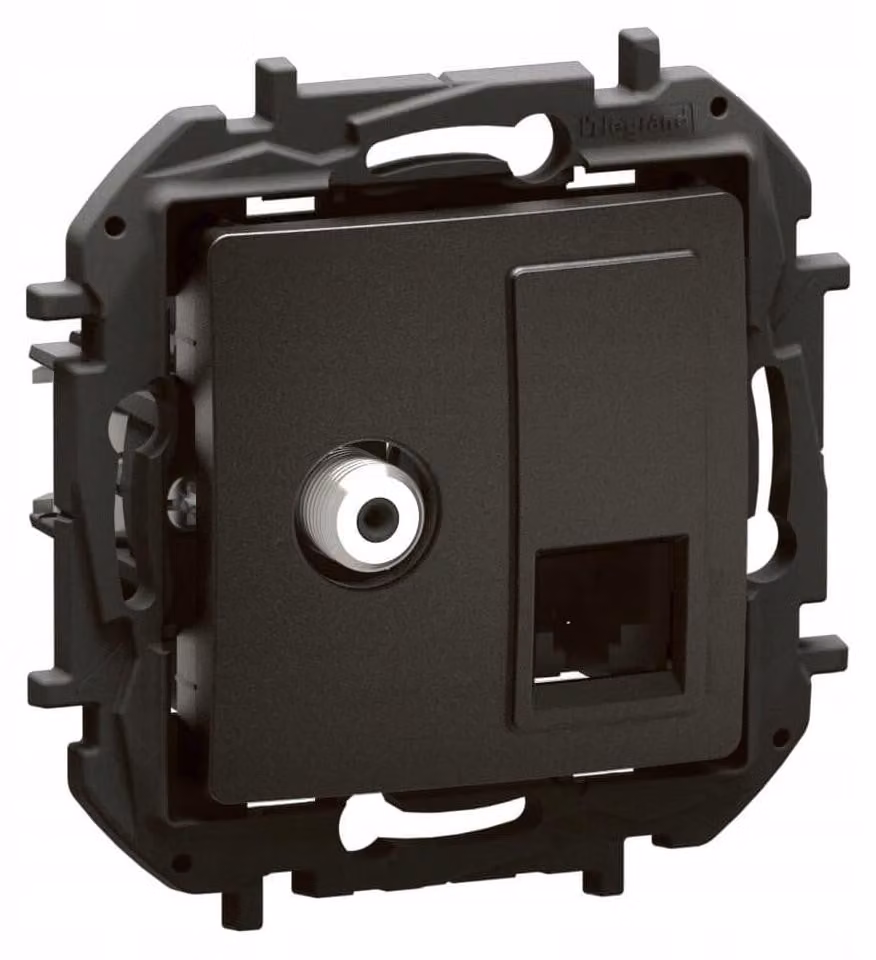 Legrand Nowe Niloe, presa a muro per antenna, tipo F, con connettore RJ45, categoria 6, colore nero