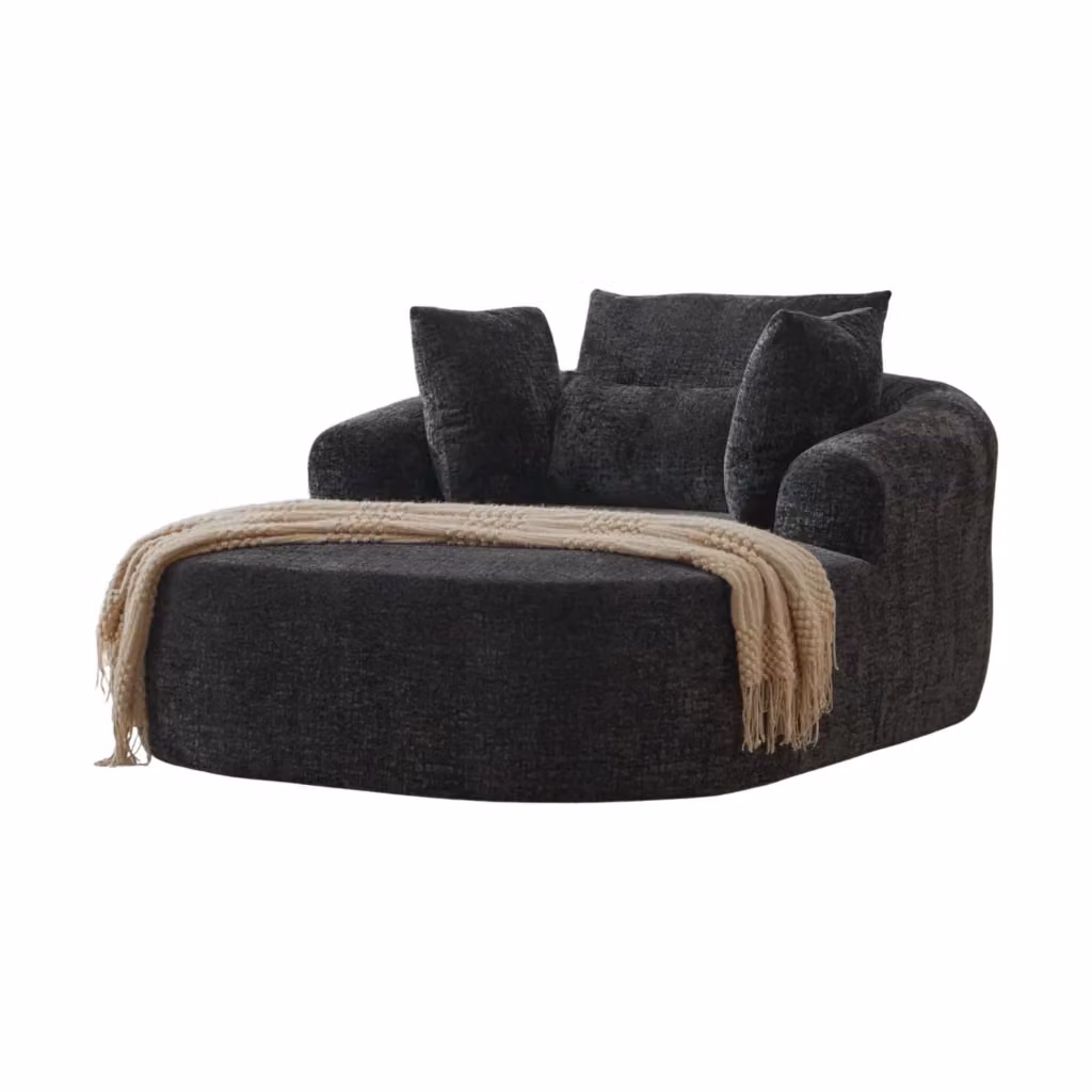 Chaise longue Chicfurn con funzione letto e braccioli in velluto nero per soggiorno L: 95 cm, P: 48 cm, H: 46 cm – 2