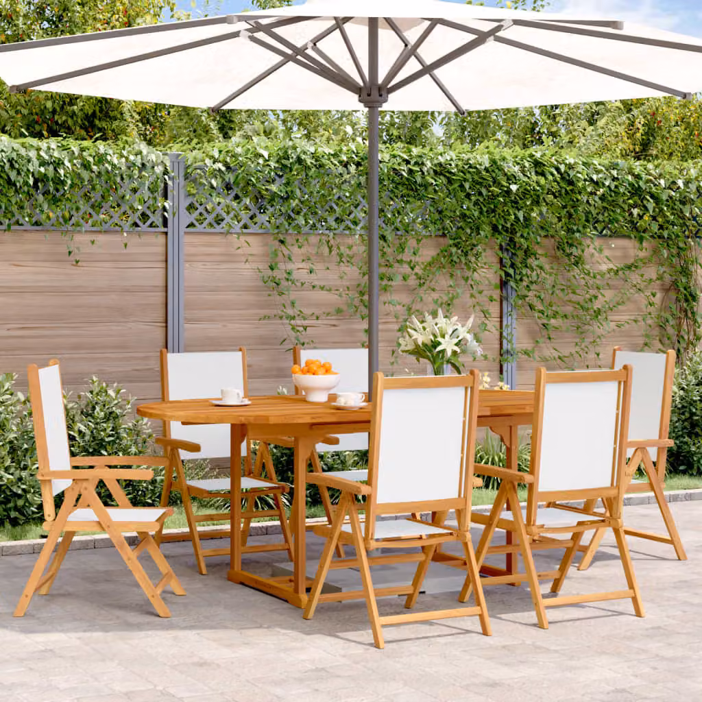 Maison Exclusive - Set da pranzo da giardino a 7 pezzi in tessuto e legno massello, bianco crema