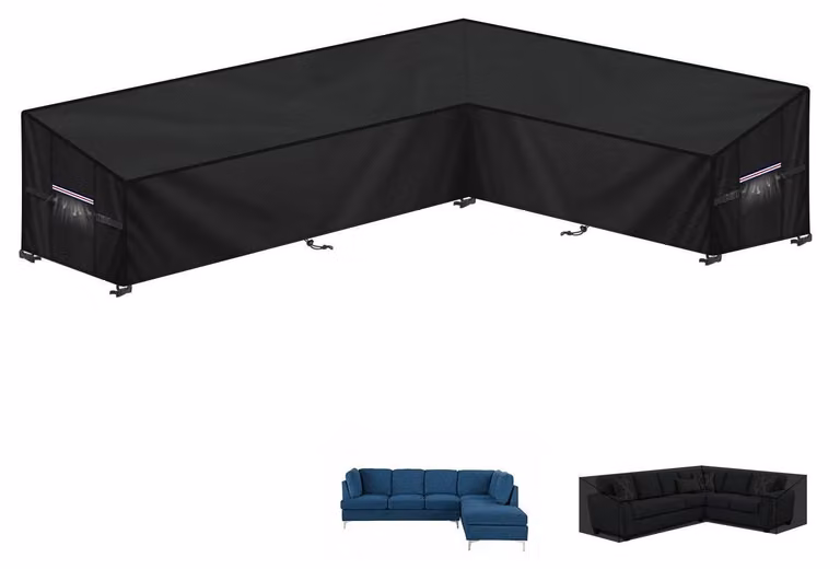 Copertura impermeabile per lounge a forma di L, dimensioni 260x180x90x80/60 cm, realizzata in tessuto Oxford 420D