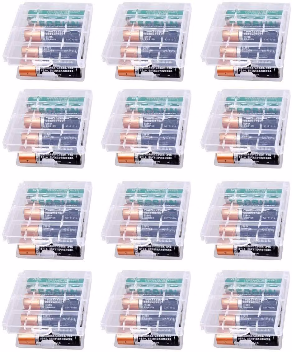 12 contenitori in plastica, scatole portaoggetti per batterie ricaricabili - contenitori per batterie AA e AAA, trasparenti