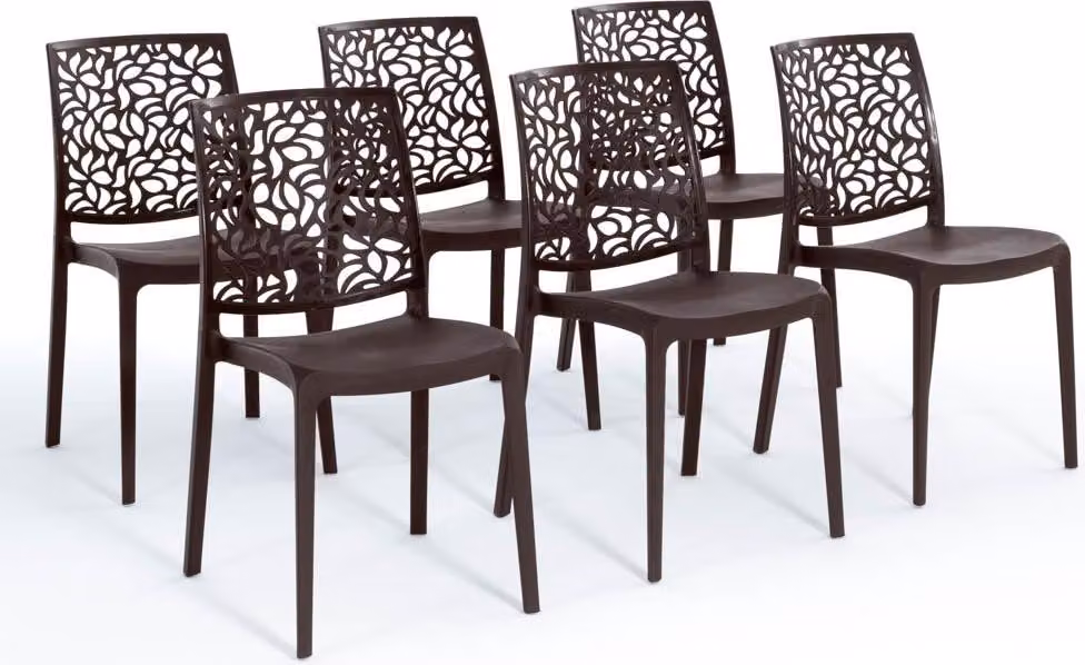 set di 6 sedie impilabili in polipropilene con fibre di vetro per uso esterno e giardino, bar e ristorante, cucina design moderno - ANNA - Mocha