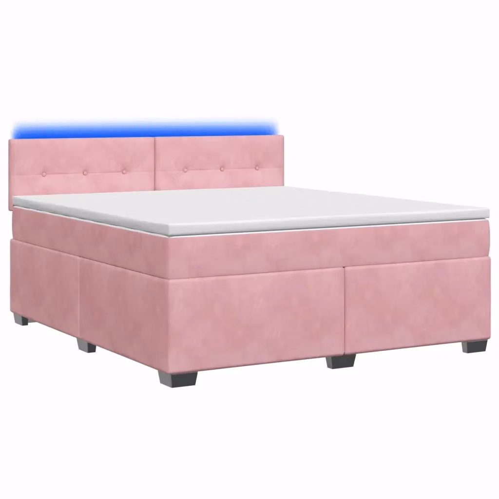 Letto con Box Spring e Materasso vidaXL in Velluto Rosa con Illuminazione LED e Porte USB L/P: 160 x 200 cm – 2