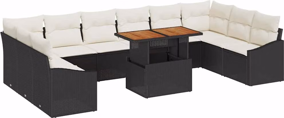Set Divano da Giardino 11 pcs Nero Poly Rattan