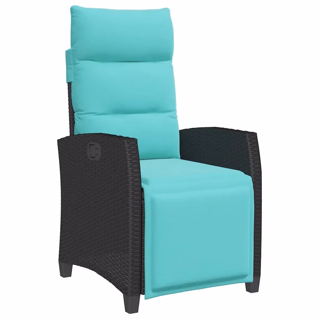 Set da giardino con sedia reclinabile e tavolino vidaXL in rattan e metallo, colore nero e turchese, L/P/H: 94 x 58 x 65 cm – 2