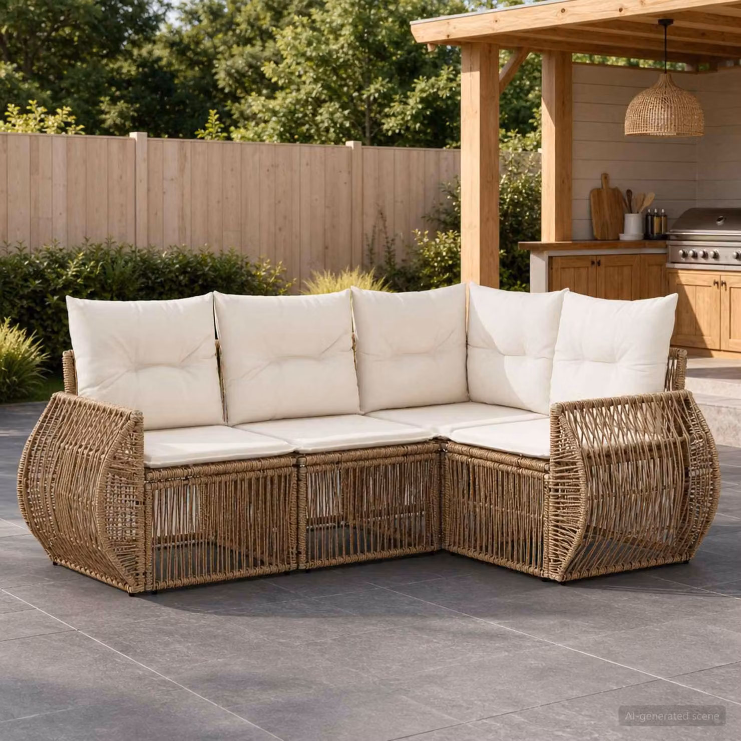 Maison Exclusive - Set di divani da giardino, 4 pezzi. Poly-rattan beige e crema