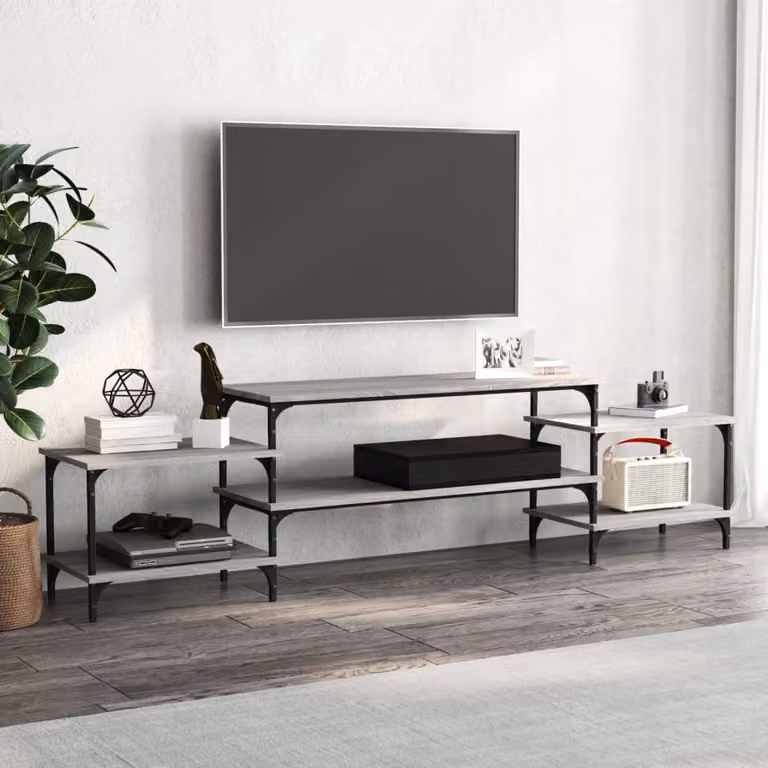 vidaXL Mobile Porta TV in Legno Multistrato e Metallo, Grigio, L 197 x P 35 x H 52 cm