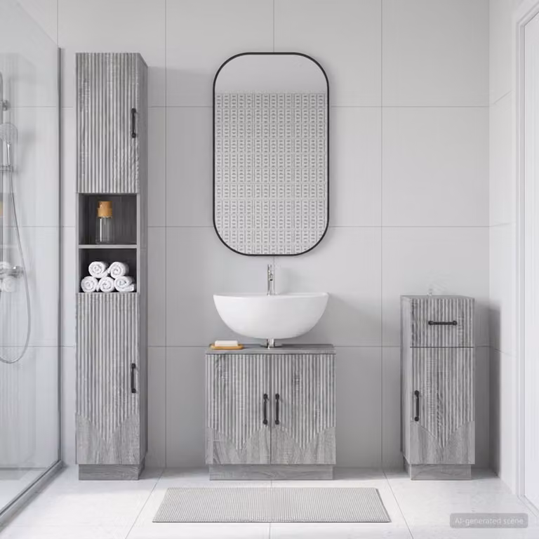 Set di 3 armadietti da bagno moderni vidaXL HOORN in legno grigio L/P/H: 50,05 x 30,0 x 190,0 cm