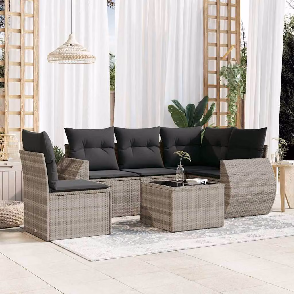 vidaXL Set Divano da Giardino a L 6pz con Cuscini Antracite e Tavolino in Vetro – 1