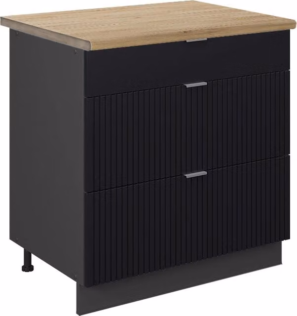 Mobiletto base per cucina Fame-Line Nero rigato/Antracite 80 cm con 3 cassetti, PL Rovere Vicco