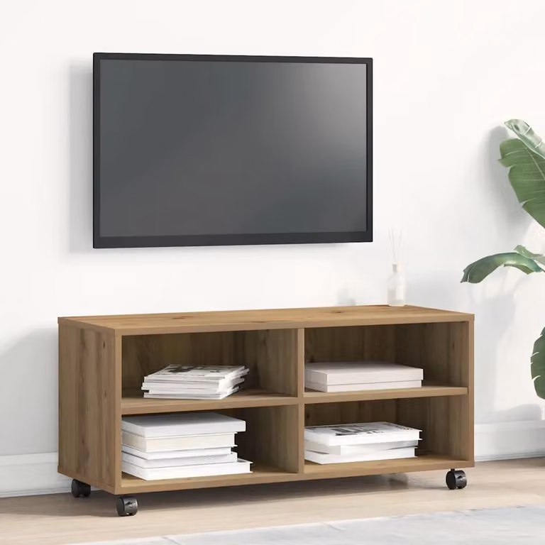Mobile TV moderno vidaXL in legno ingegnerizzato marrone con ruote L 90 cm, P 35 cm, H 40,5 cm