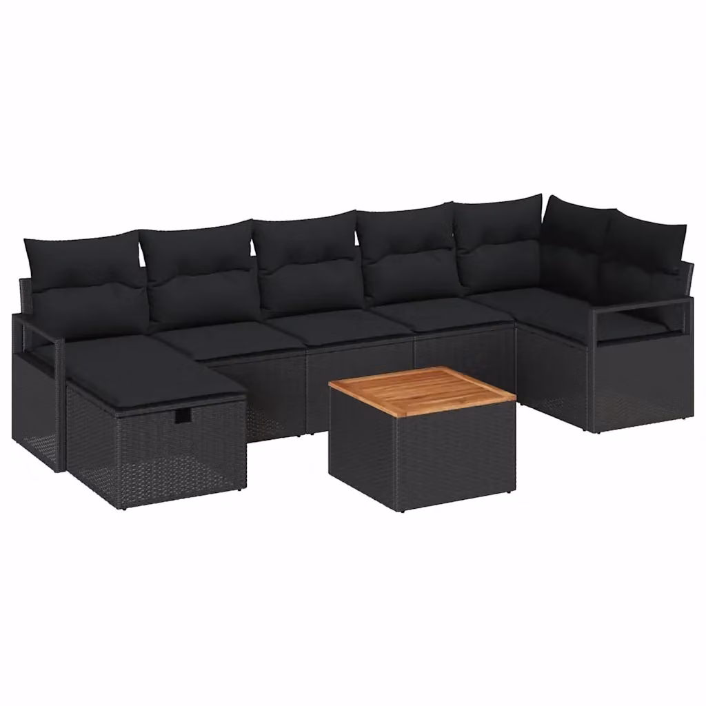 Set Divano da Giardino a L vidaXL 8 Pezzi Nero con Cuscini e Tavolino in Metallo e Legno di Acacia – 2
