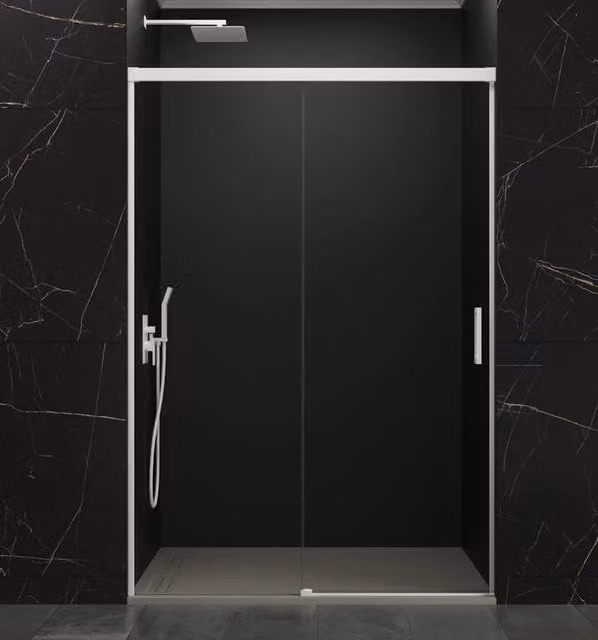 Box doccia frontale BASIC 1 fisso + 1 scorrevole 95-100 cm (36-41) bianco opaco vetro trasparente