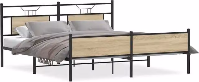 Letto matrimoniale | Letto per adulti | Giroletto senza Materaso in Metallo Rovere Sonoma 160x200 cm