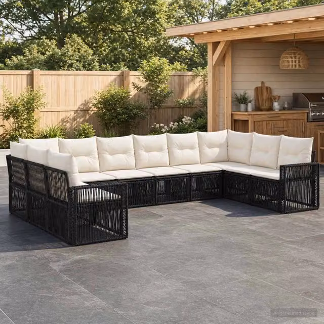 Set Divano da Giardino 10 pz Nero e Bianco Crema polyrattan 3435232