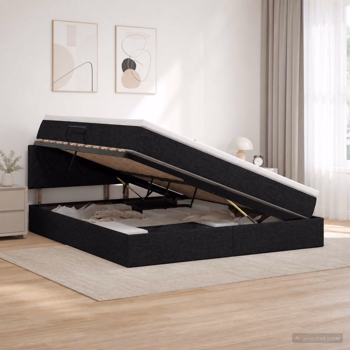 Letto con contenitore e illuminazione LED vidaXL, colore nero, L/P/H: 140 x 190 x 88 cm