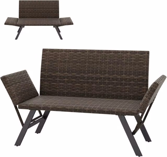 Divano convertibile da esterno Design Mania con struttura in metallo e imbottitura in schiuma, ideale per giardino o terrazzo, Marrone/Grigio, L: 178 cm – 1