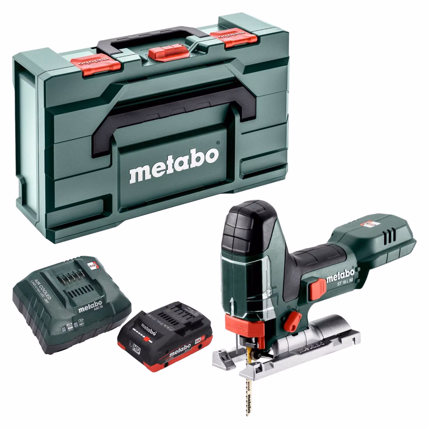 Seghetto alternativo a batteria Metabo ST 18 L 90 18 V 90 mm + 1 batteria LiHD da 4,0 Ah + caricabatterie + Metabox