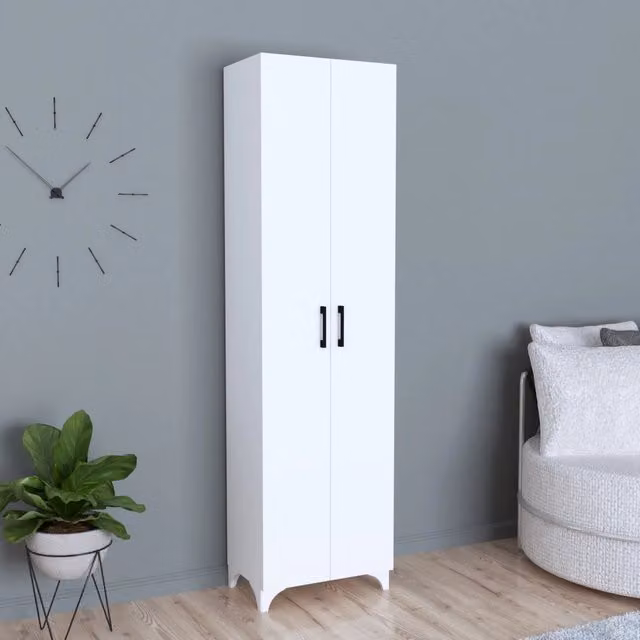 Armadio Guardaroba Strömsund a 2 Ante e 7 Ripiani 177,5 x 48,5 x 32 cm - Bianco [en.casa]