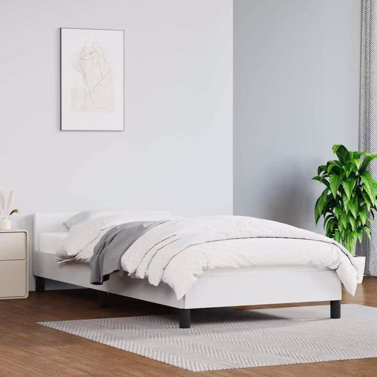 vidaXL Giroletto imbottito con testiera in tessuto bianco L/P/H: 90 x 200 cm