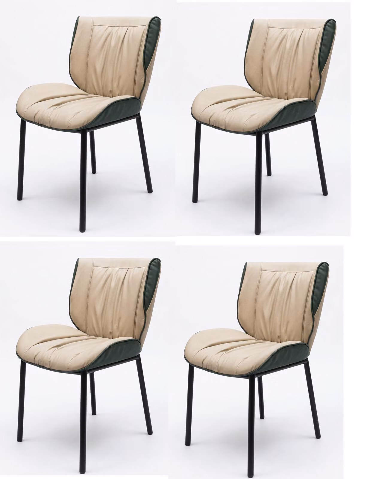 Set di 4 moderne sedie da pranzo, rivestite in ecopelle beige, imbottite