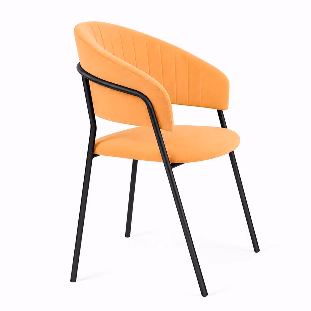 Set da 2 sedie da sala da pranzo Aurelia in velluto arancione con gambe in metallo nero – 2