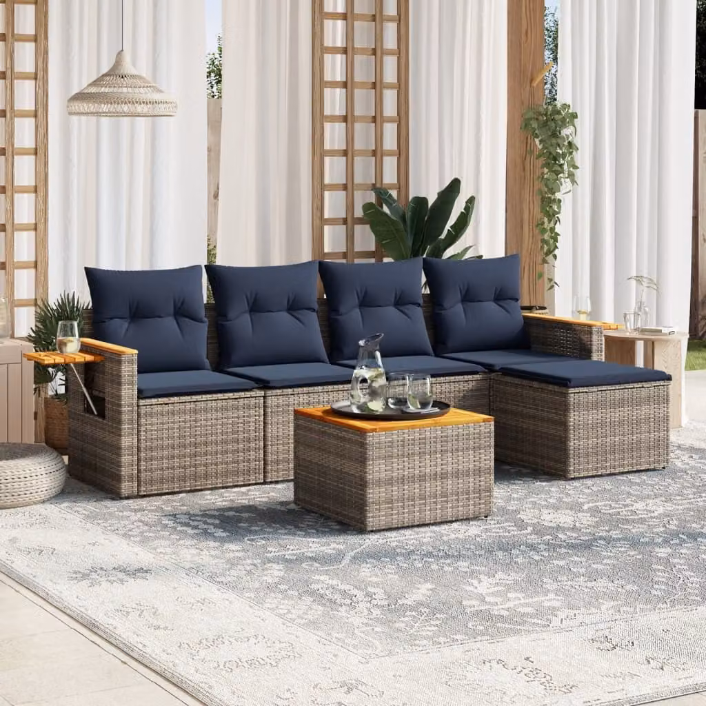 Maison Exclusive - Set Divani da Giardino 6 pz con Cuscini Grigio in Polyrattan