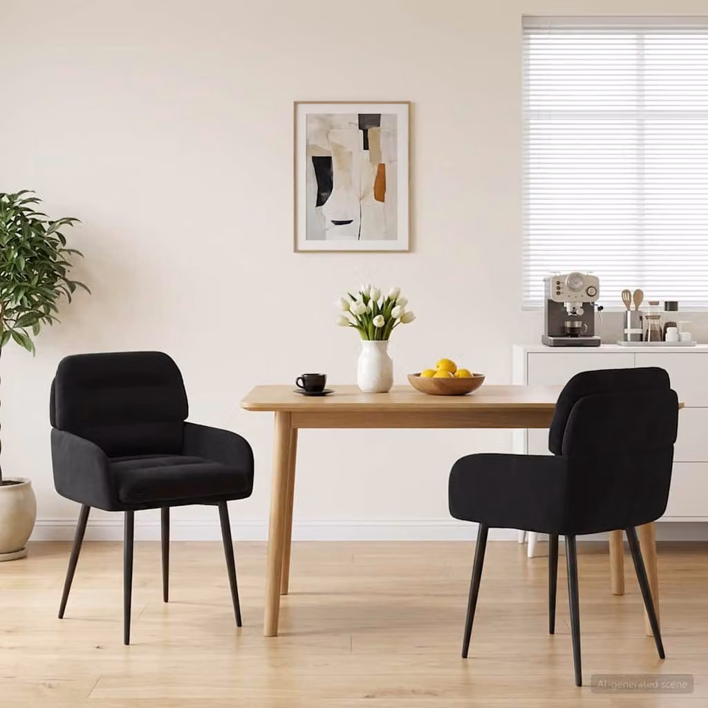 Set di 2 sedie da pranzo vidaXL in velluto nero con struttura in metallo, L 59 cm x P 59,5 cm x H 90 cm