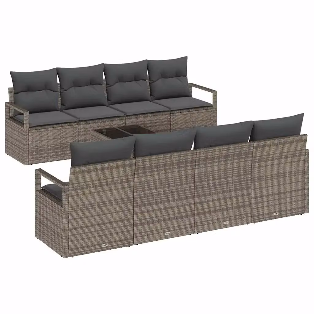 vidaXL Set Divano da Giardino 9 Pezzi con Cuscini e Tavolino da Caffè Grigio in Polyrattan e Metallo – 2