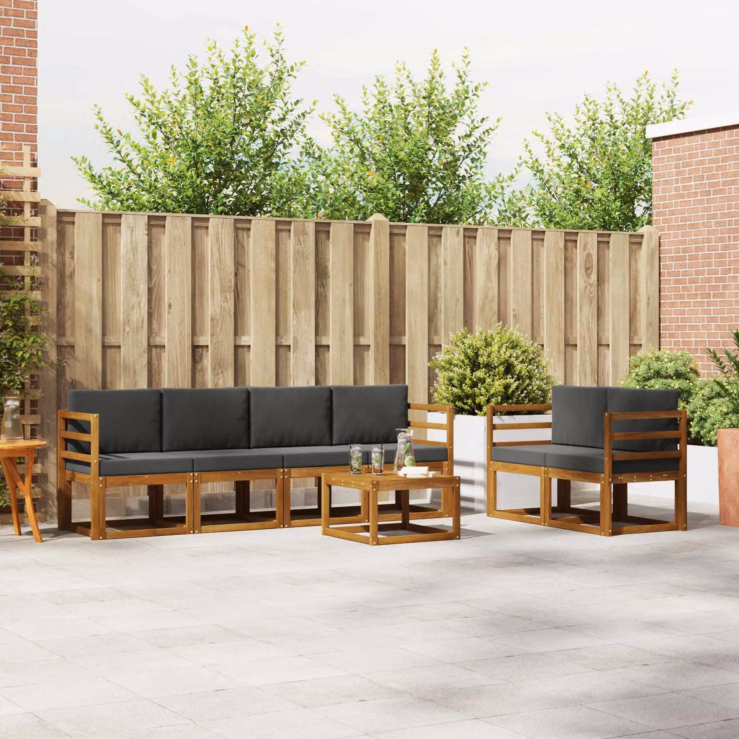 vidaXL Set di divani da esterno 7 pz in legno di acacia con cuscini, colore Marrone e Antracite