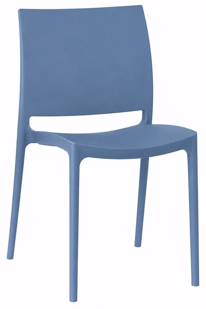 Sedia da pranzo impilabile in plastica, colore blu