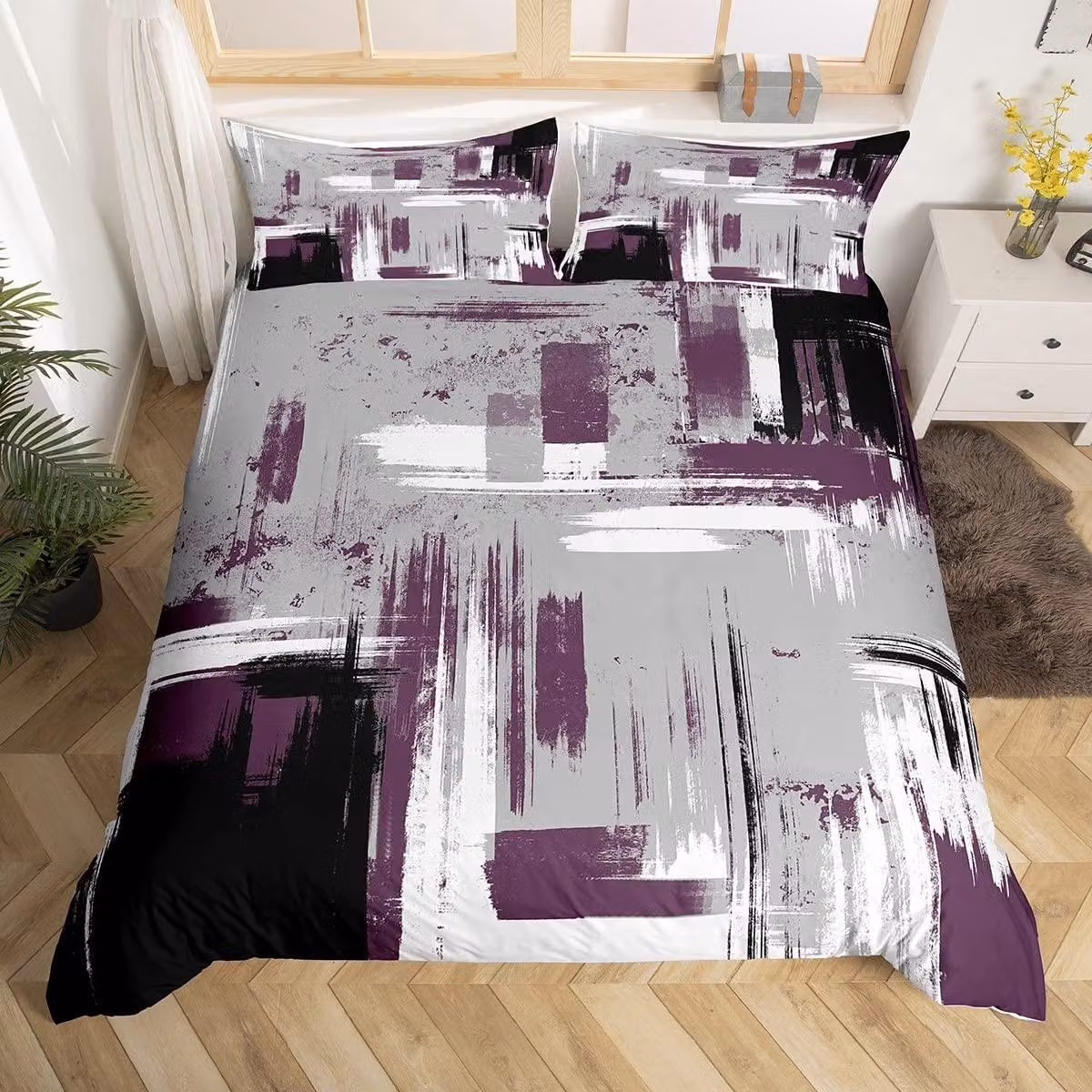 Set di lenzuola per letto a copriletto per ragazzi - Viola, grigio e nero