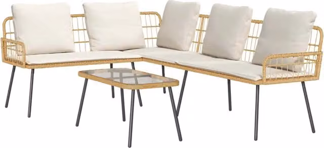 Set Divano da Giardino con cuscino 2 pz | Set Salotto da Giardino Naturale polyrattan