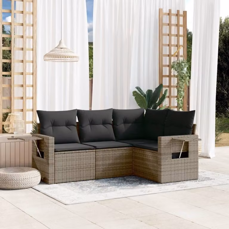 Maison Exclusive - Set da giardino 4 pezzi con cuscini Grigio Poly Rattan