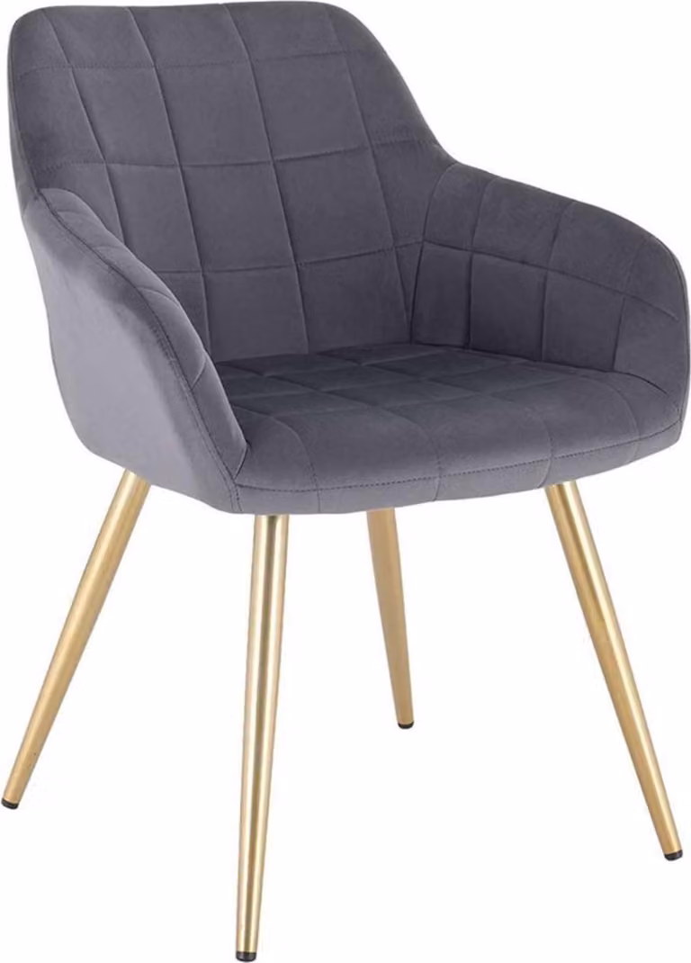 Sedia da pranzo - Velluto grigio/oro - Con bracciolo - Stile poltrona - 1 pezzo