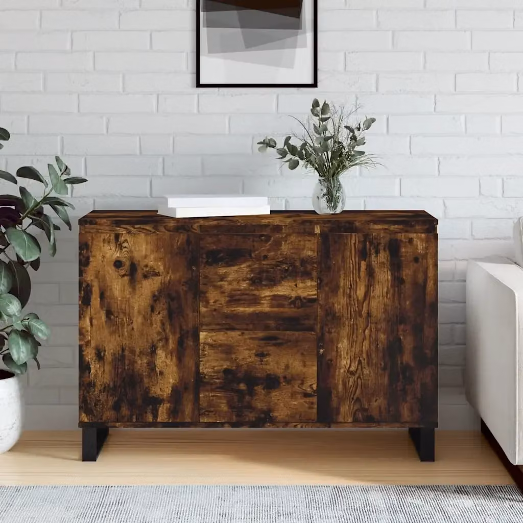 Credenza Buffet da pranzo moderna in Rovere Fumo e legno multistrato, L: 101,5 cm, P: 35 cm, H: 70 cm – 2