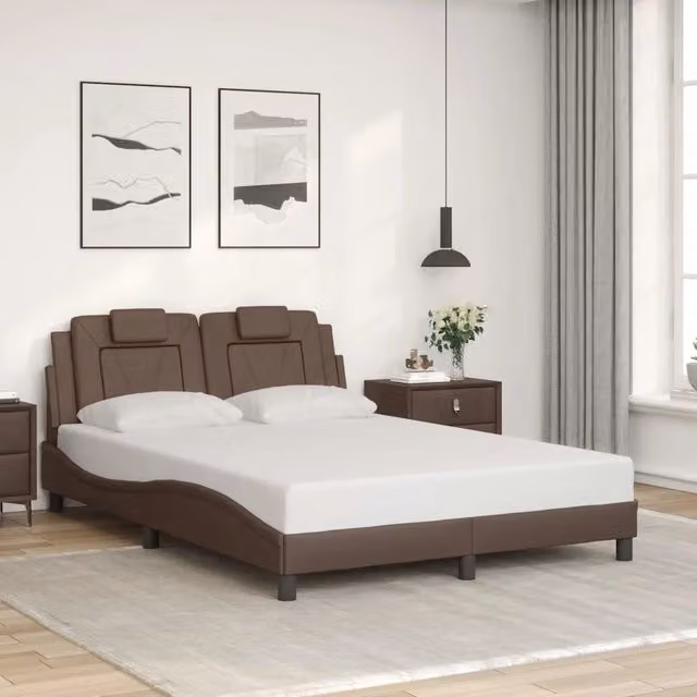 Giroletto Viana senza Materasso-Struttura Letto Marrone 140x190 cm in Similpelle