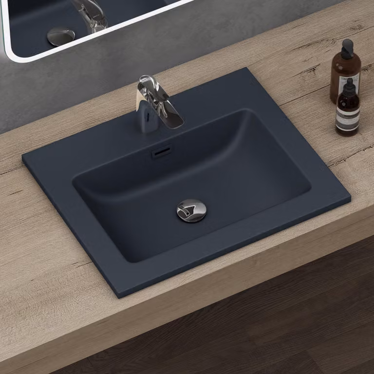 doporro Lavabo Integrale a Incasso Soprapiano 60x48x12 cm Rettangolare in Marmoresina Antracite Opaco, Lavabo Bagno da Appoggio con Foro Rubinetto e Troppopieno Colossum02