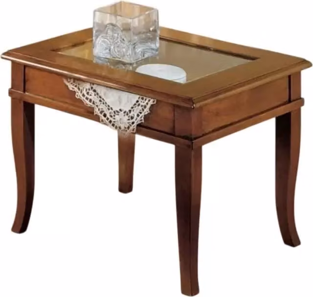Tavolino bacheca ribalta piano vetro legno bassano 60x60x48 - Mobili 2G