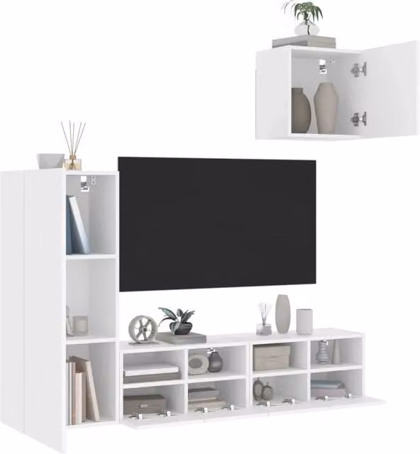 Mobili TV a Muro 4pz-Set di 4 Credenza per TV sospesa Bianchi in Legno Multistrato